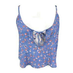 New Flynn Skye Crop Tank Top Womens XS Blue Floral Rayon Keyhole